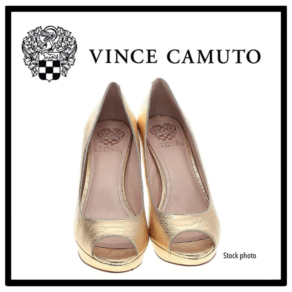 Vince Camuto gold peep toe heels